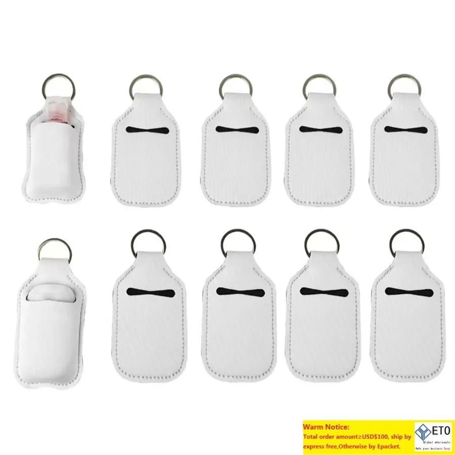 Party Favor SubliMation Blanks Refillable Neoprene Hand Sanitizer Holder Cover Chapstick Holders With Keychain för 30 ml Flip Cap
