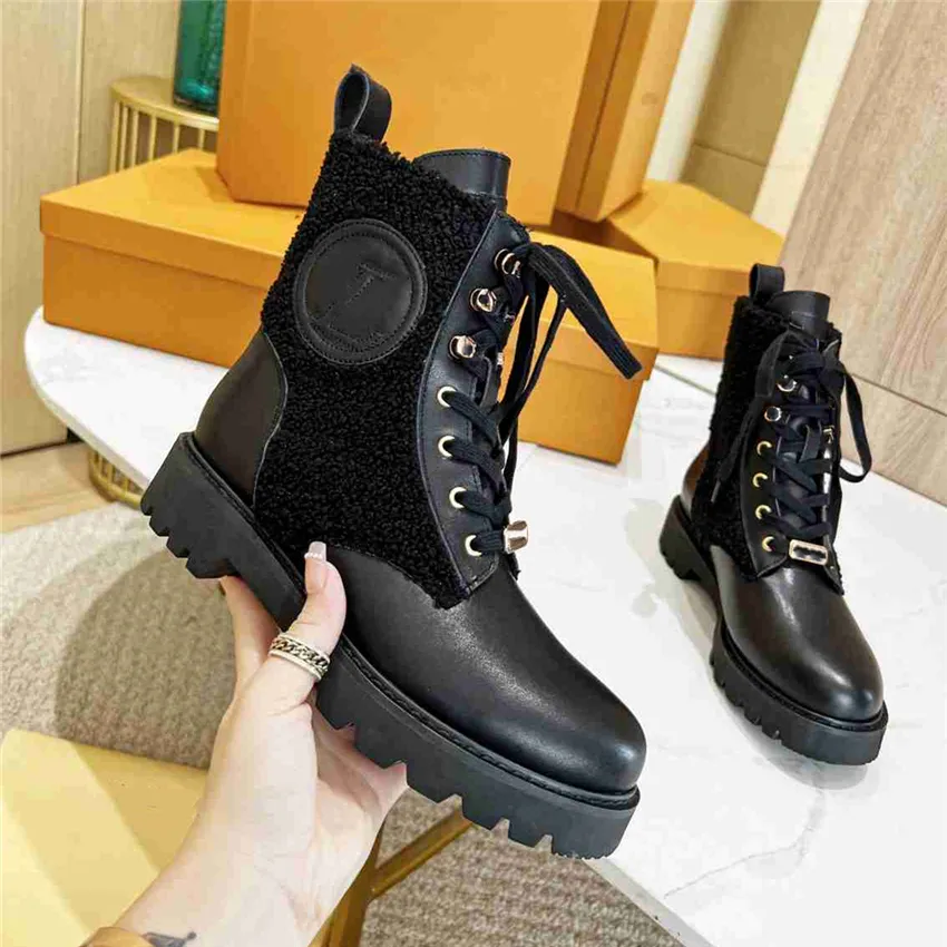 Super Mini Boots Louisity Fashion Женщины декоративные плоские каблуки Зимняя толстая подошва кожа теплый шерстяной шерстяной высокий каблук снег viutonity 07-01