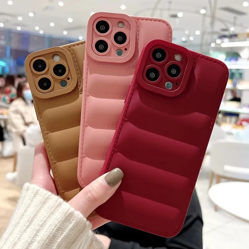 Soft Down Jacket Silicone Phone Cases For iPhone 15 11 12 13 14 Pro Max XS X XR 7 8 Plus Shockproof Candy Bumper Back Cover
