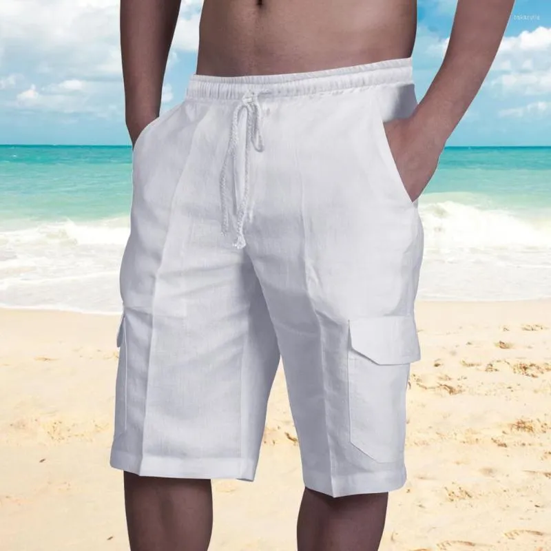 Men's Pants Loose Stylish Multi Pockets Men Shorts Simple Beach Solid Color For Home