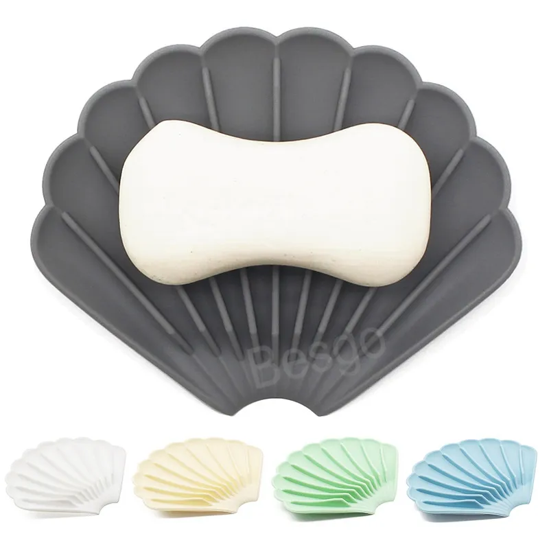 Créativité Forme de Coquillage Porte-Savon Silicone Anti-dérapant Drainable Savons Vaisselle Plateau Écologique Salle De Bain Bain Douche Porte-Savon BH8201 TYJ