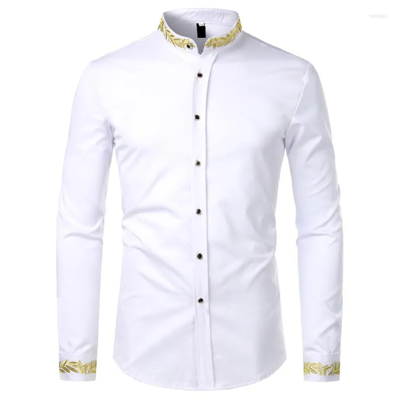 Mens Black Dress Shirt With Gold Embroidery  Slim... From Cinda01, $20.47  | DHgate.Com