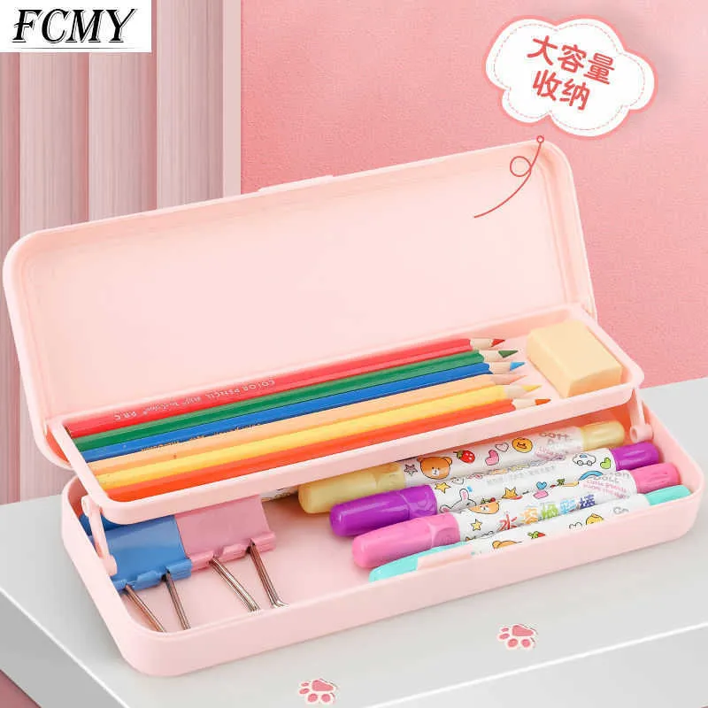 2 Layers Stationery Box Multi-function Large Capacity Pencil Penholder School Supplies Kawaii Case Supplie