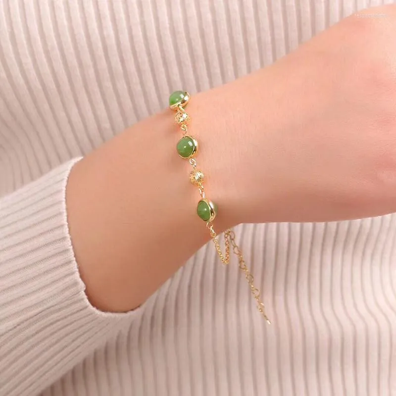 Strand Wholesale JoursNeige Green Natural Stone Bracelet Round Bead With Accessories Lucky For Women Fresh Jewelry