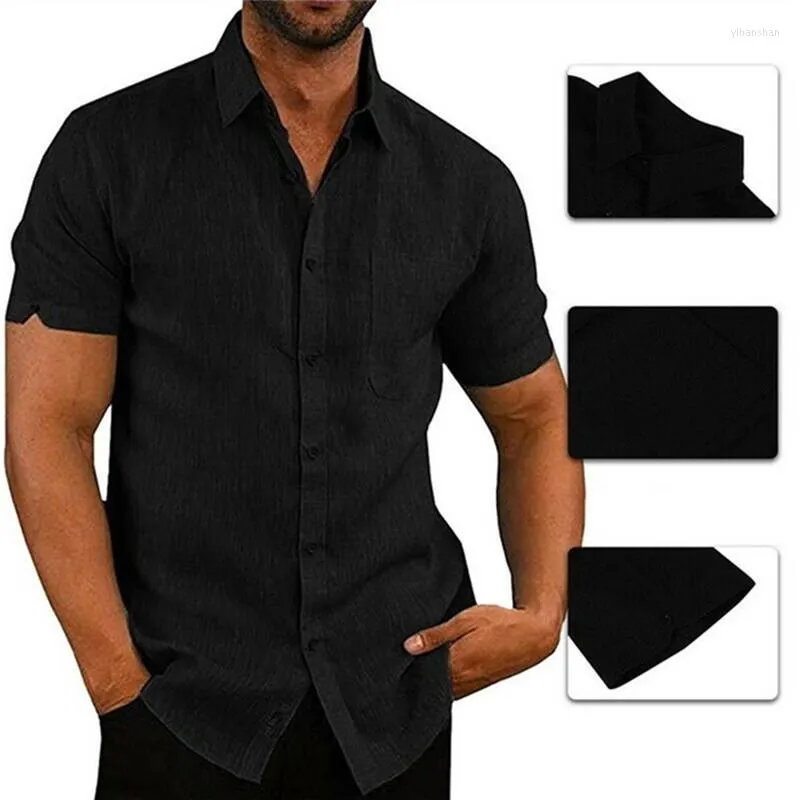 Camicie casual da uomo 2022 Camicia elegante da uomo estiva da uomo Button Down Manica corta in lino Fitness Solido maschile Costume267E