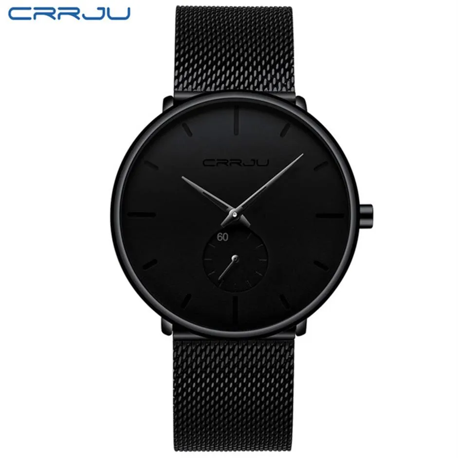 2021 Crrju Top Brand Luxury Mens Watches Quartz Watch Men Casual Slim Mesh Steel Waterproof Sport Wristwatch Relogio Masculino Mon292e
