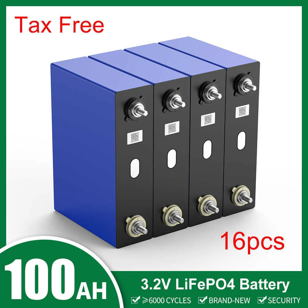 16pcs 100Ah 3.2V Lifepo4 Battery Rechargeable Lithium Ion Battery Deep Lifecycles Cells For EV RV Boat Solar Home Energy Storage