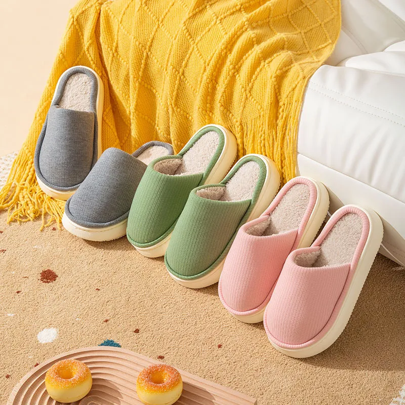 Home Shoes 2022 Autumn And Winter Cotton Slippers Women's Comfortable Month Shoes Thick Sole Couple Drag Household Use Indoor Floor Factory Direct Sales