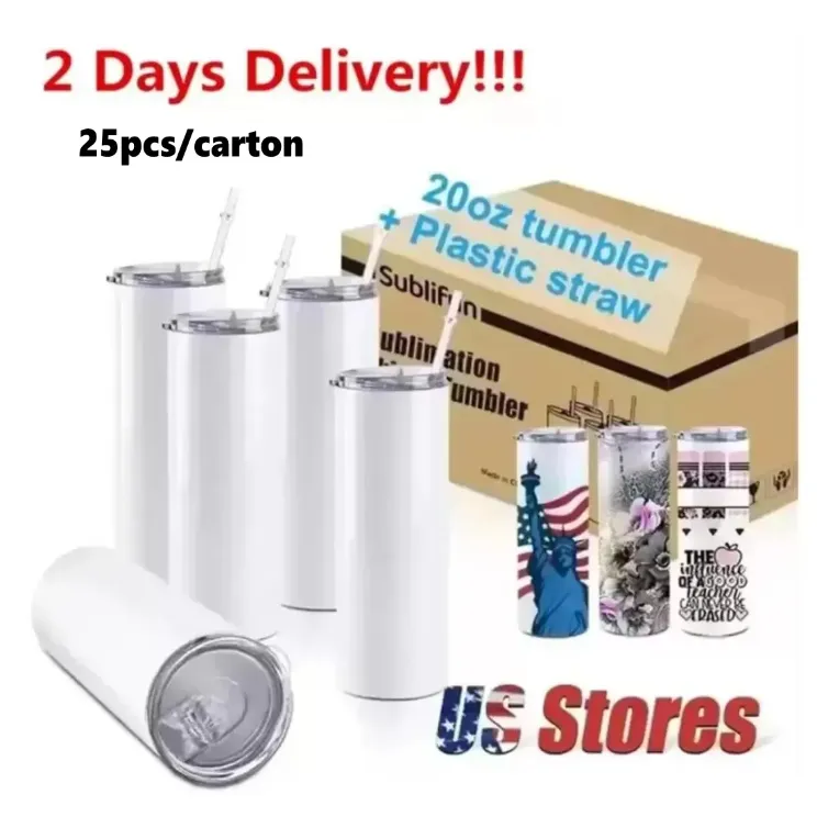 USA Warehouse 25pc/carton مستقيم 20oz تسامي Tumbler فارغ الفولاذ المقاوم للصدأ أكواب DIY قهوة معزولة للسيارة معزولة 2 أيام التسليم TT1223