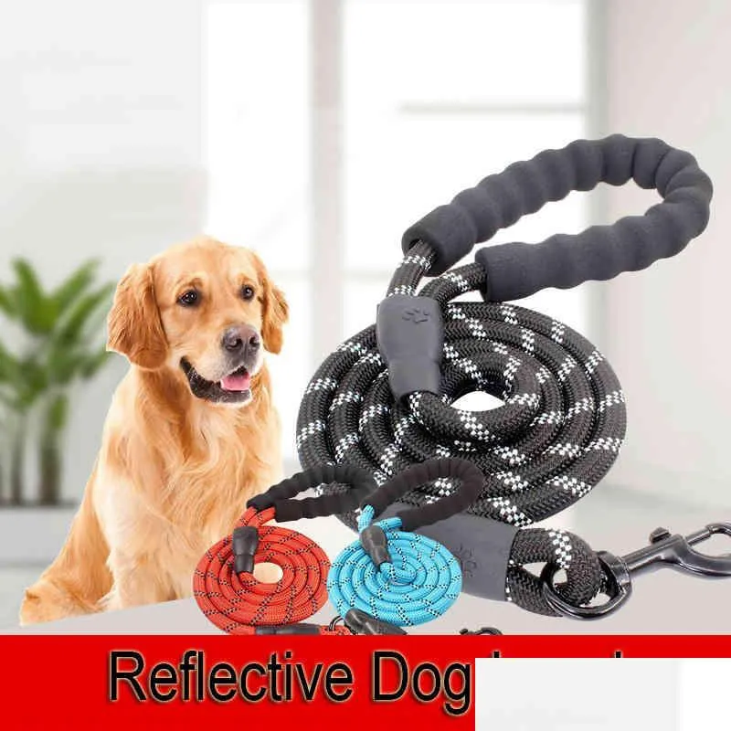 Colliers pour chiens Laisses Mticolor Entraînement durable réfléchissant Running Medium Large Dogs Collar Laisse Labrador Rottweiler Lead Rope Soft Dh1E2