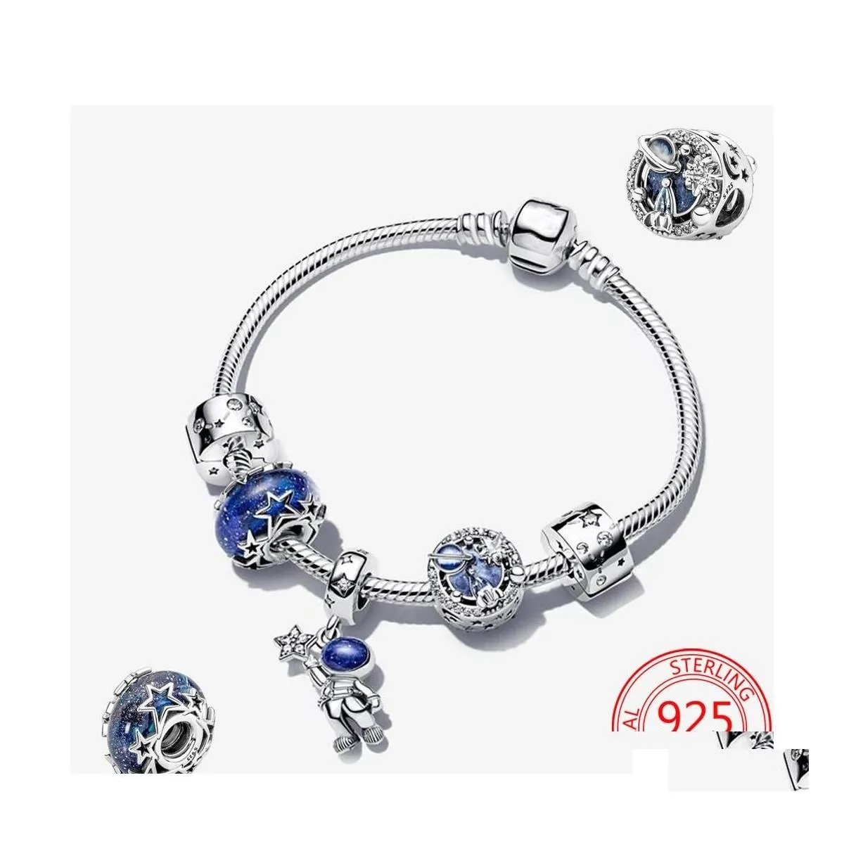 Braccialetti con ciondoli 925 Pandoras Sterling Sier Tema Ensesest Bracciale Set Astronauta Ciondolo Galaxy Visita Gioielli da donna Birthd romantico Dhfjm