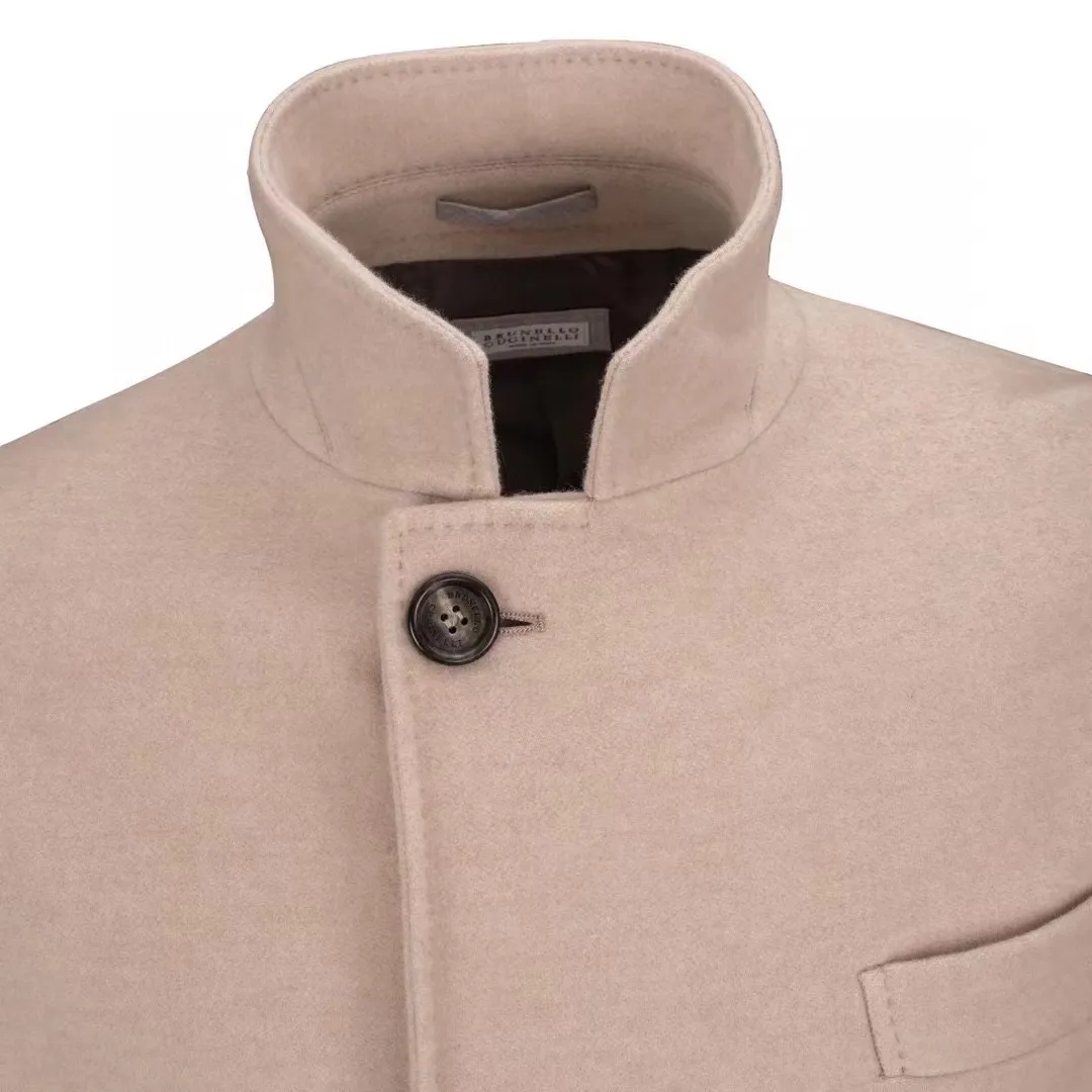Erkek ceket brunello cucinelli sonbahar ve kış ışık kahve kaşmir uzun kollu rahat palto