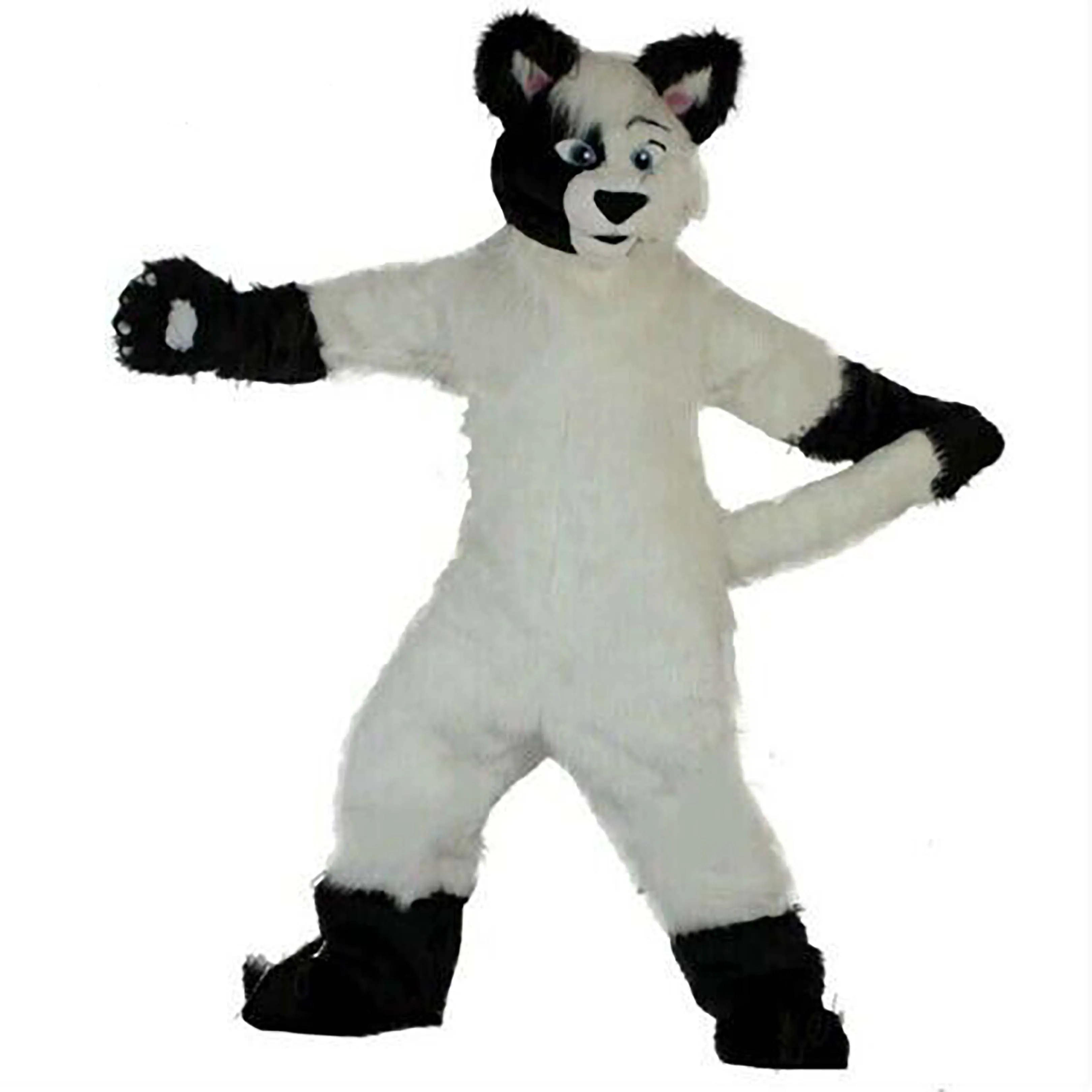 Wit Long Fur Husky Fox Dog Mascot Kostuum Fursuit Fancy Dress Volwassenen