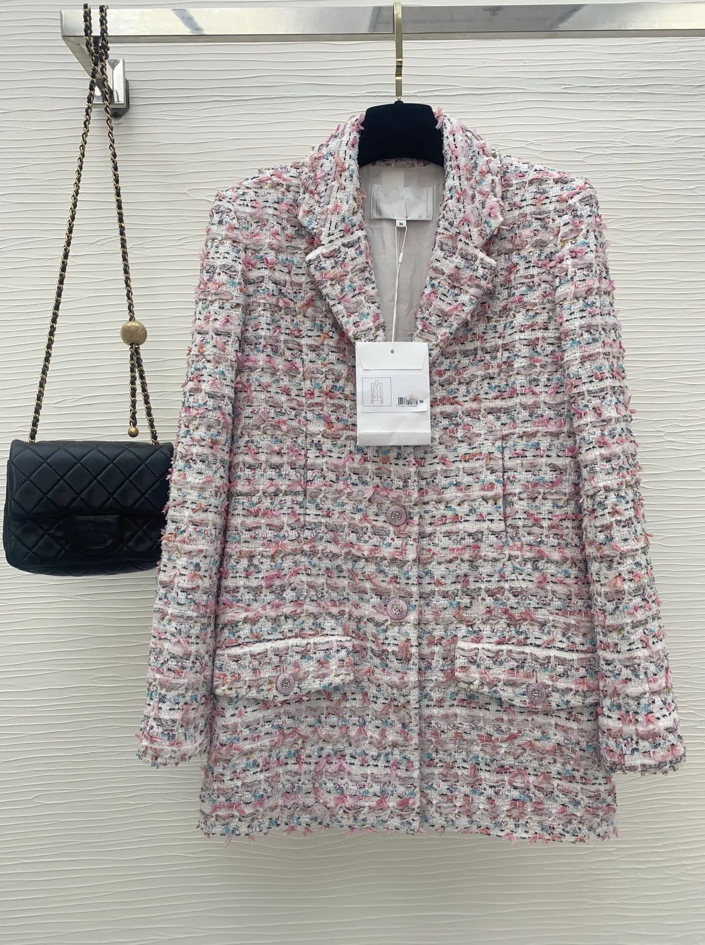 Chan New 2023 Damesmerk Jacket Fashion Autumn Winter Logo Hoge versie Hoge versie Metal Chain Tweed Coat Leisure Long Style Coat Women Birthday Valentine's Day Gift