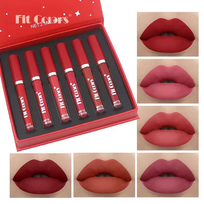 Conjunto de batom foste 6 coloros hidratantes brilho labial para mulheres maquiagem profissional Lips brilhantes Glosses