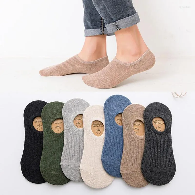 Men's Socks 7 Pairs/lot No Show Cotton For Men Solid Colors Black Beige Blue Grey Casual Low Cut Sock Thin Breathable Anti Slip Style