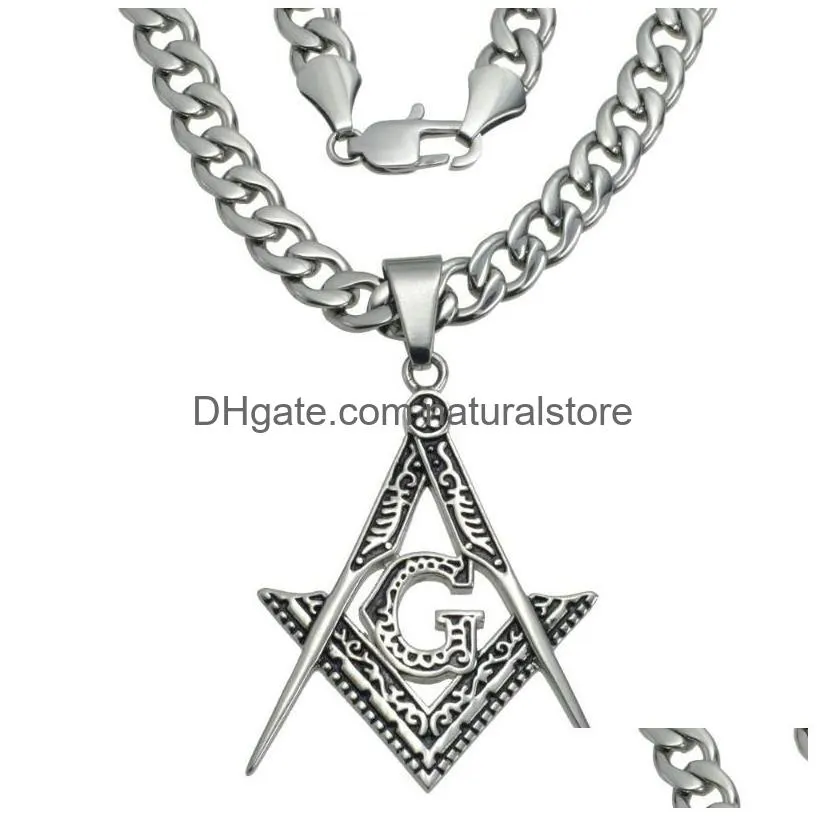 Pendentif Colliers Sier Tone Hommes En Acier Inoxydable Maçonnerie Maçonnique Maçon Chaîne Collier N282361 Drop Delivery Bijoux Pendentifs Dhws0