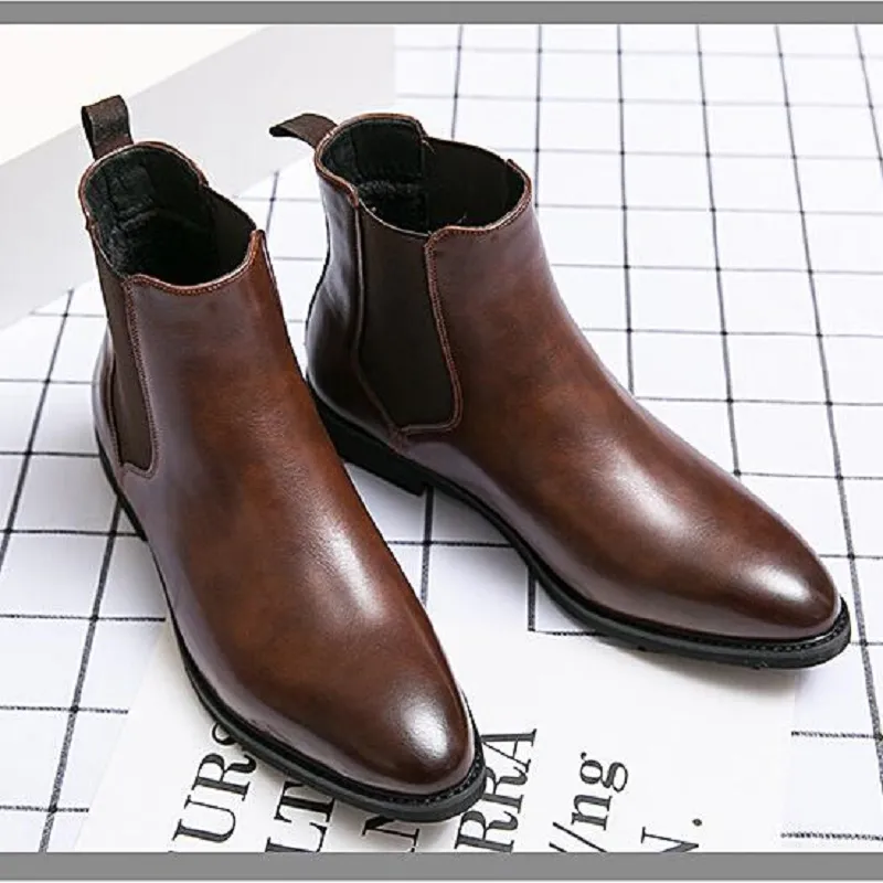 Botas de tornozelo masculinas Chelsea pretas marrons botas curtas de negócios para homens com sapatos feitos à mão Zapatos Hombre plus size 47 Da012