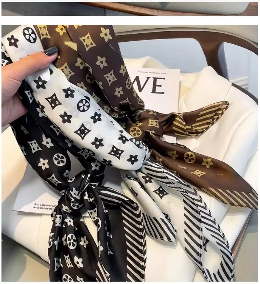 Kwaliteit Letters Print Bloem imiteren Zijden Sjaal Hoofdband voor Dames Mode Lange Handvat Tas Sjaals Parijs Schouder Tote Bagage Lint Hoofd Wraps 11 Kleuren