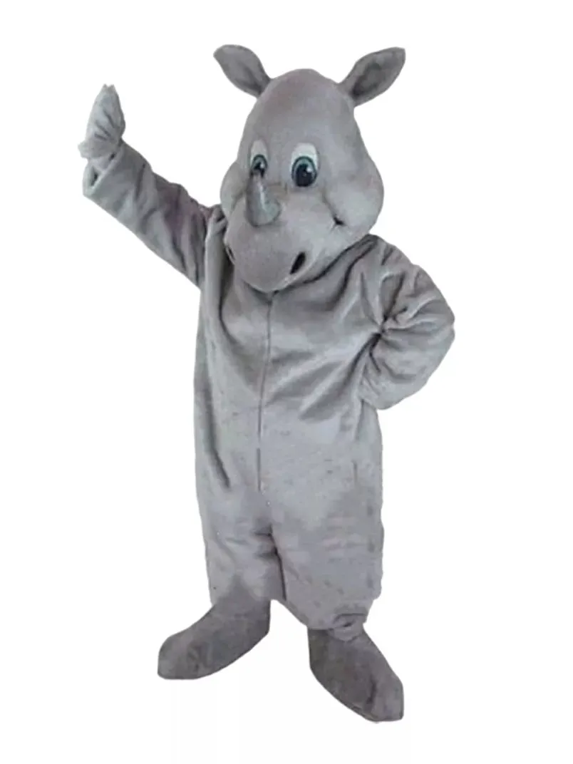 Grijze neushoorn mascotte kostuum harige ox zachte korte pluche jumpsuit Halloween Christmas snijpop kleding kledingpak