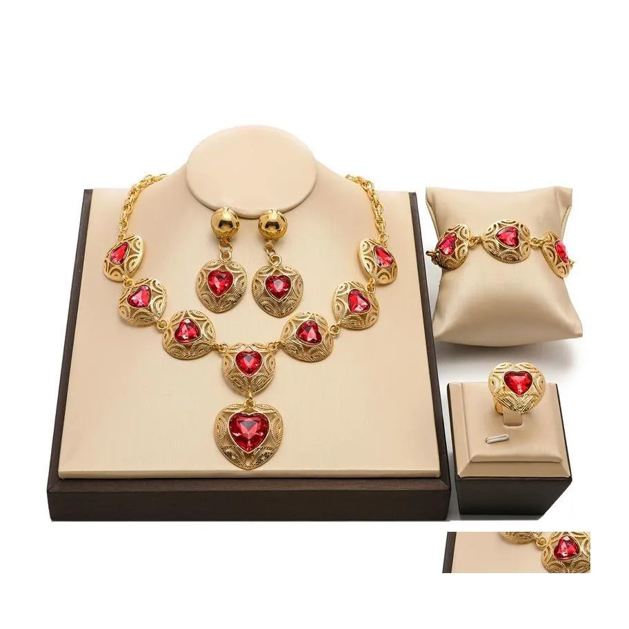 Brincos colar requintado Dubai Gold Colorf Jewelry Conjunto de jóias atacado 2021 Nigeriano Design de casamento africano Mulheres trajes de figurino dhd1n