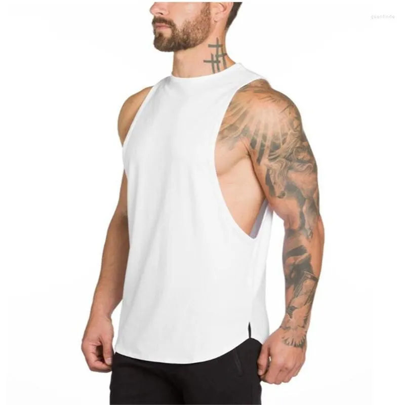 Herrtankstoppar varumärke Gym Kläder Mens Singlet Bodybuilding Stringer Top Fitness Vest Custom Printed Blank Sleeveless Shirt