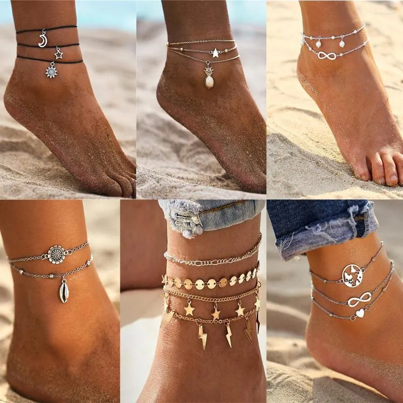 Anklets YC-UPGO 2022 Summer Beach Elephant Stars Moon Sun Earth Heart Shaped Eye Anklet Bohemian Handmade Beaded Jewelry Gift