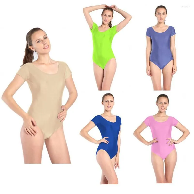 Sahne Giyim 23 Renk Kadın Bale Jimnastik Ser Mücadele Kısa Kollu Spandex Lycra Dans Yetişkin Seyirler