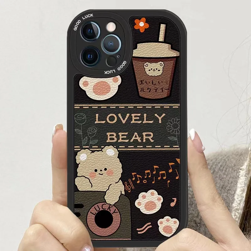 Milk Tea Bear Miękkie skrzynki na iPhone 14 plus 14 pro max obudowa telefoniczna