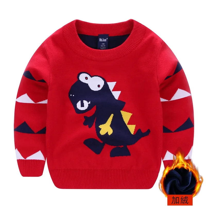 Jungen und Mädchen Dinosaurierpullover plus Fleece warm verdickter Bodenpullover