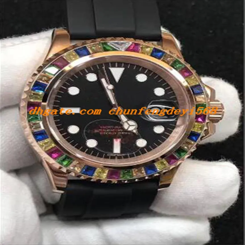 Luxury Wristwatch 2017 Fashion Watch Rubber Armband 40mm Rainbow Diamond Watch Automatic Men's Watches New ARRIVE297N