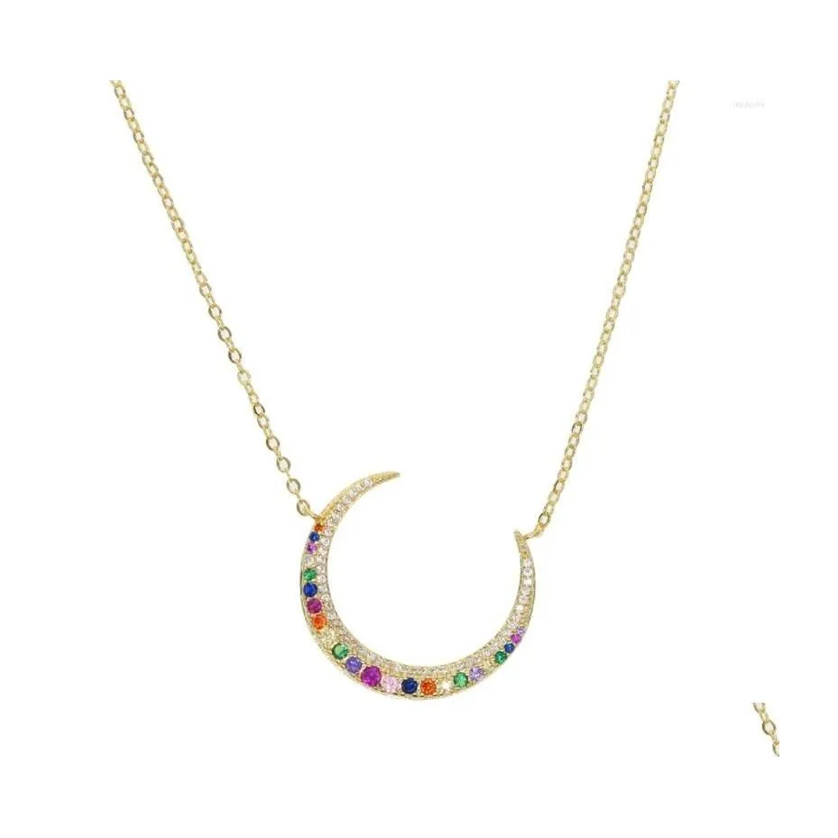 H￤nghalsband guldfyllda mode regnb￥ge cz asfalterad stor m￥n charm halsband med f￤rgl￤nk kedja f￶r kvinnor br￶llop colorf drop d dhpeb