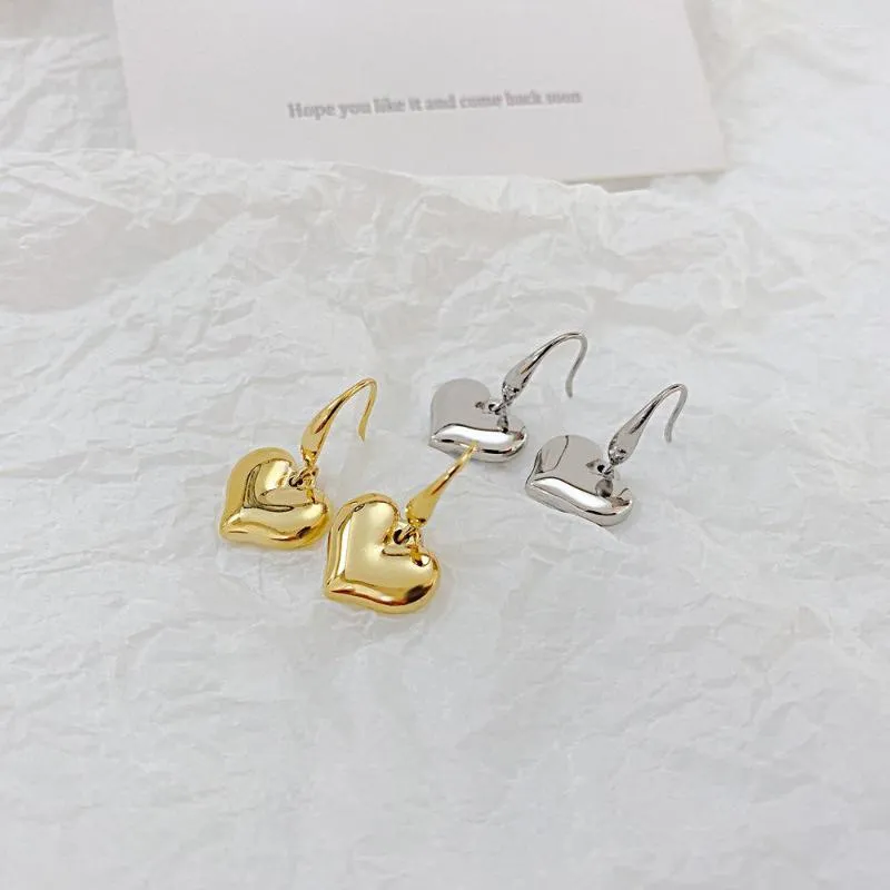 Hoop Earrings Women Stainless Steel Heart Love Cute Dangle Drop Lever Back Polished Shiny Silver/ Gold