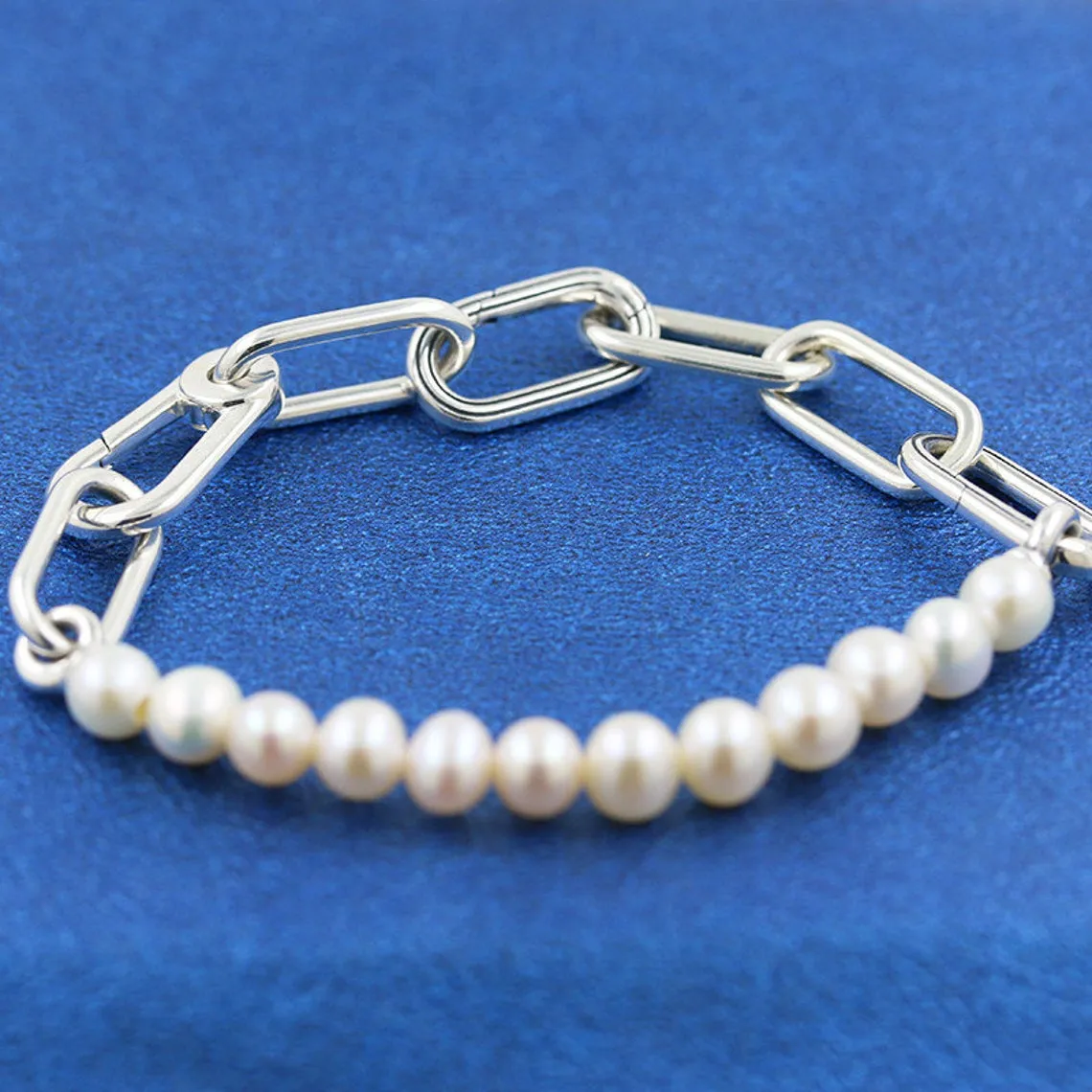Bracciale in argento sterling 925 con perle coltivate d'acqua dolce trattate ME adatto per ciondoli e perline Pandora europei