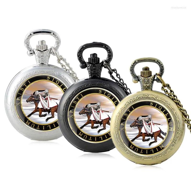 Карманные часы Antique The Crusaders Xpisri Sigillum Militum Glass Cabochon Quartz Watch винтажные мужчины женщины подвесной колье цепь