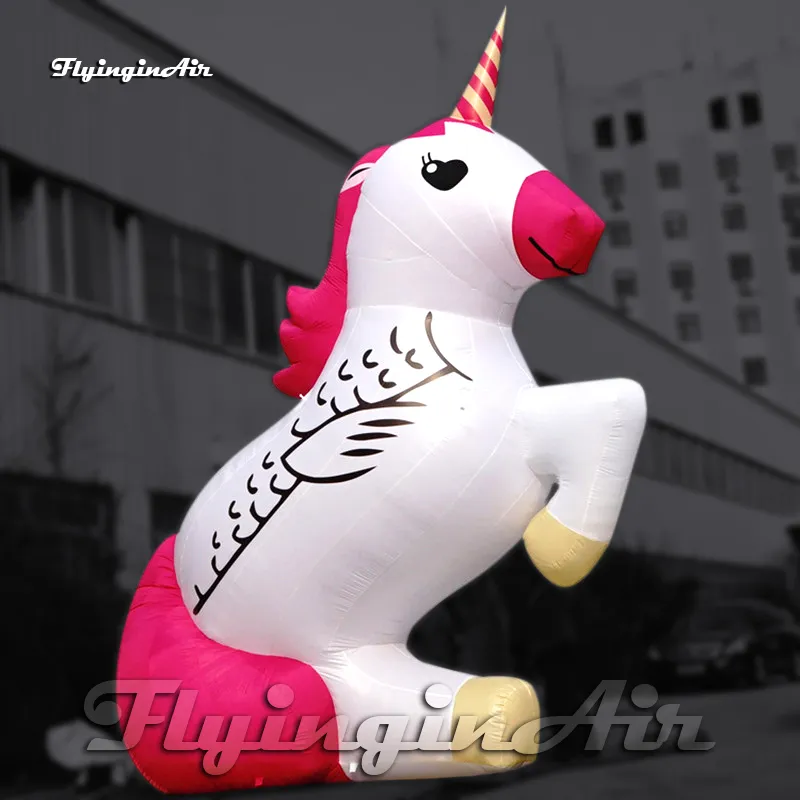 Globo de unicornio inflable blanco santo grande concierto telón de fondo modelo Animal de dibujos animados con soplador para decoración de fiesta