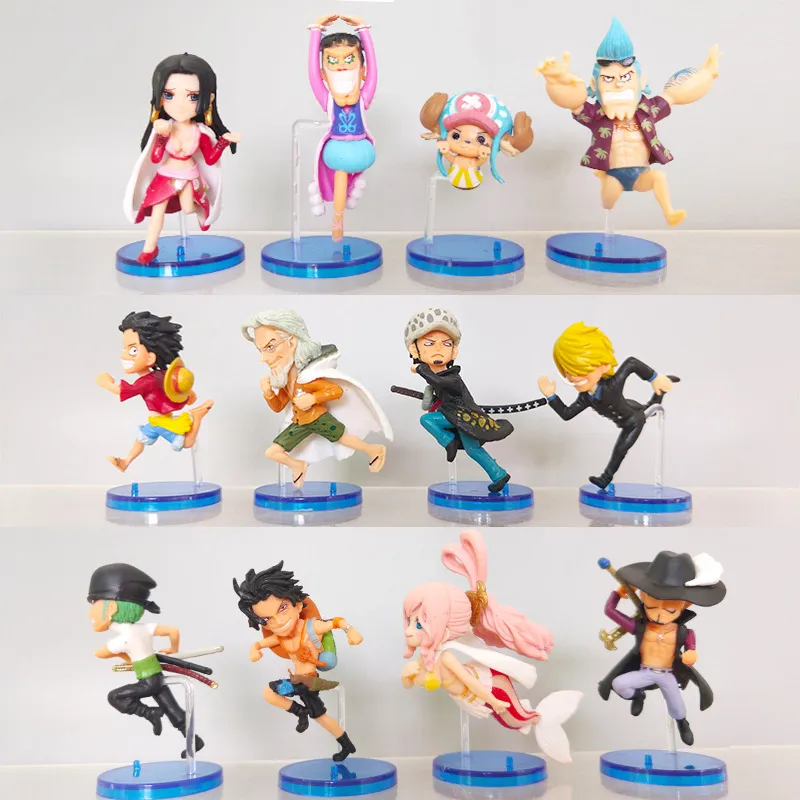 Giochi di novità anime un pezzo 12pcs figura 6-9 cm luffy zoro sanji tony chopper piccolo modello tavolo decorazioni auto auto