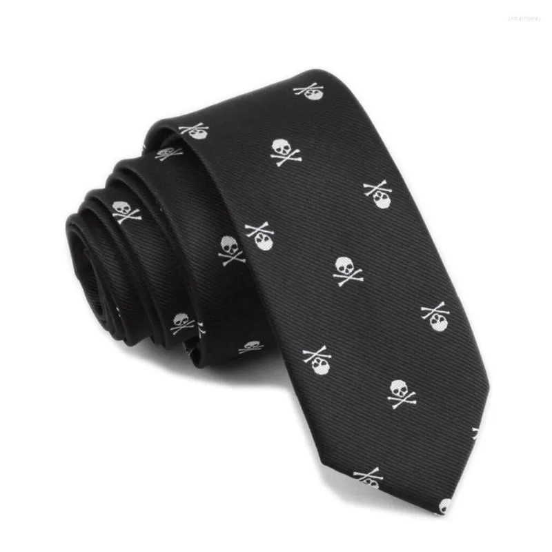 Bow Ties Skull Halloween Slim For Men Black Fashion Szyja Krawat