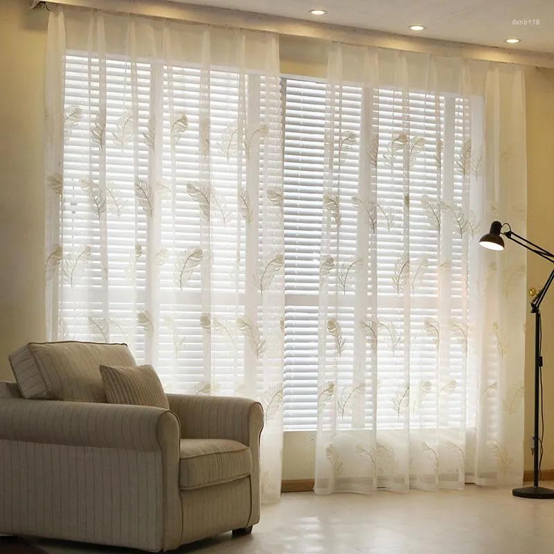 Curtain White Feather Embroidered Mesh Curtains Custom Modern Living Room Bedroom Bay Window Balcony Leaf Screen