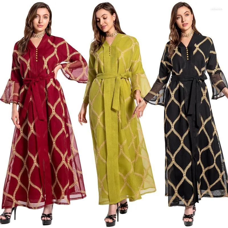 Vêtements ethniques Abaya Dubaï Turquie Islam Musulman Brodé Longue Maille Robe Caftan Pour Femmes Djellaba Robe Longue Femme Musulmane Robe