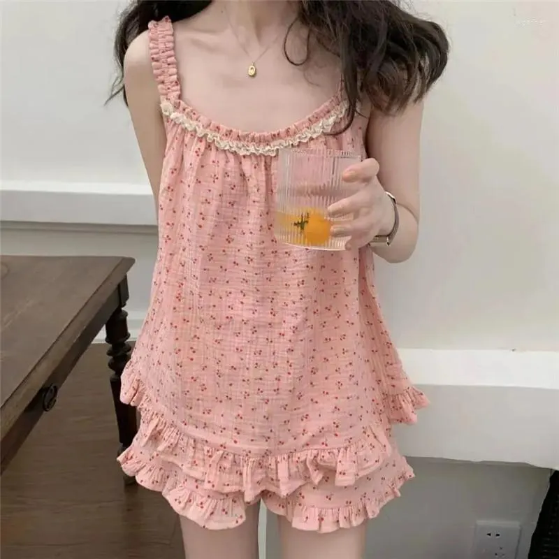 Tute da donna Kawaii Cute Y2k Casual Coreano Harajuku Pigiama Abito estivo Sexy Homewear Pantaloncini Set Sleepwear Estetica floreale allentata