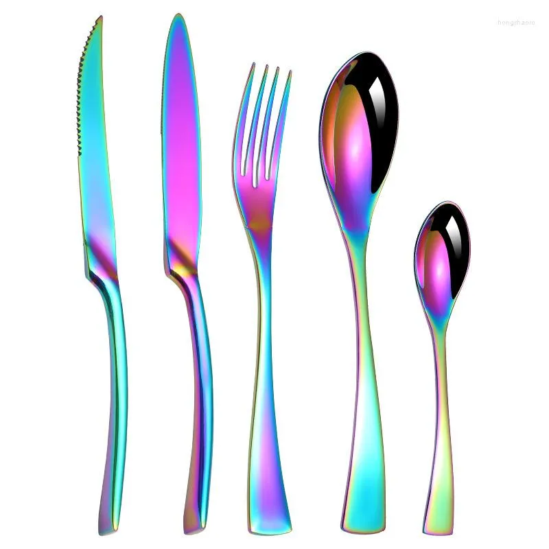 Set di posate in acciaio inossidabile 18/10 Set di posate colorate lucidate a specchio da 24 pezzi Coltello da cena Forchetta Cucchiaino da tè Servizio per 4 utensili