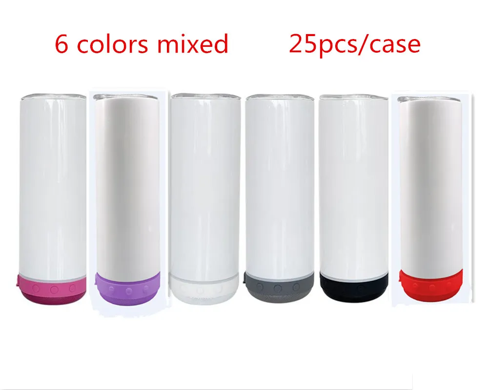 US Local Warehouse 20oz Bluetooth Speaker Tumblers Straight Sublimation Skinny tumbler with wireless Mini Speaker stainless steel vacuum insulated music cup
