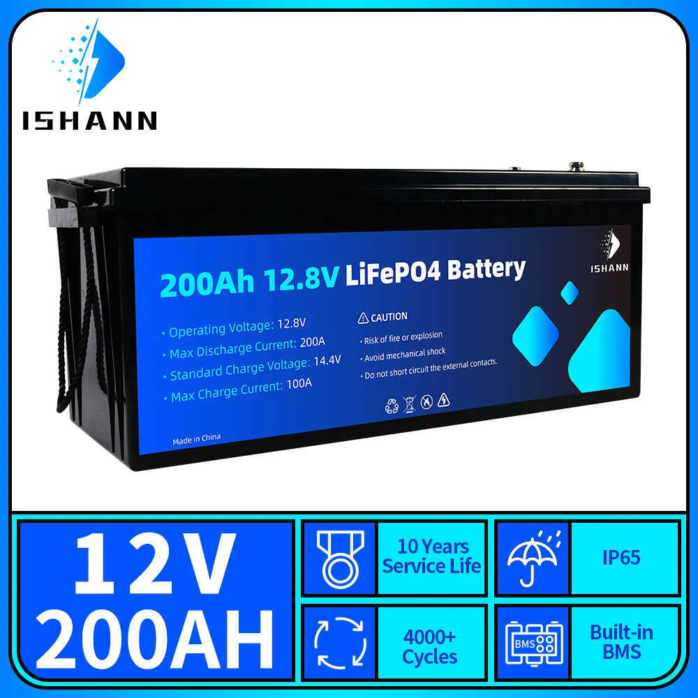 LiFePO4-Batterie, 12 V, 200 Ah, 2560 Wh, integriertes BMS, 12,8 V, wiederaufladbare Batterien, Wohnmobil, Golfwagen, Haus-Trolling-Motor, EU-US-Steuerfrei