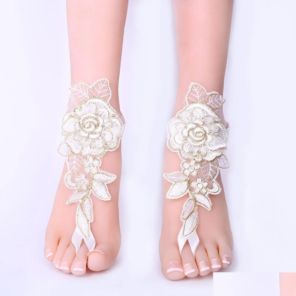 Ankiety sandały ślubne koronkowe kwiat kostki kobiety kostki bransoletki łańcuch biżuterii dhjwn dhjwn