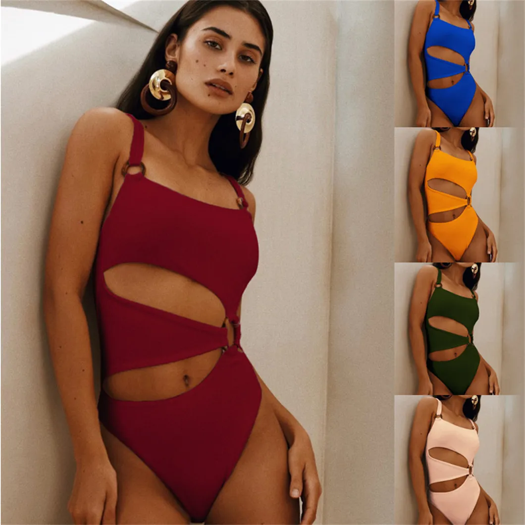 Sexy Women One-piece swimsuit Multicolor solid color Hollow out Design swimwear qj2032 summer fashion sporty beach suit holiday bathing suit