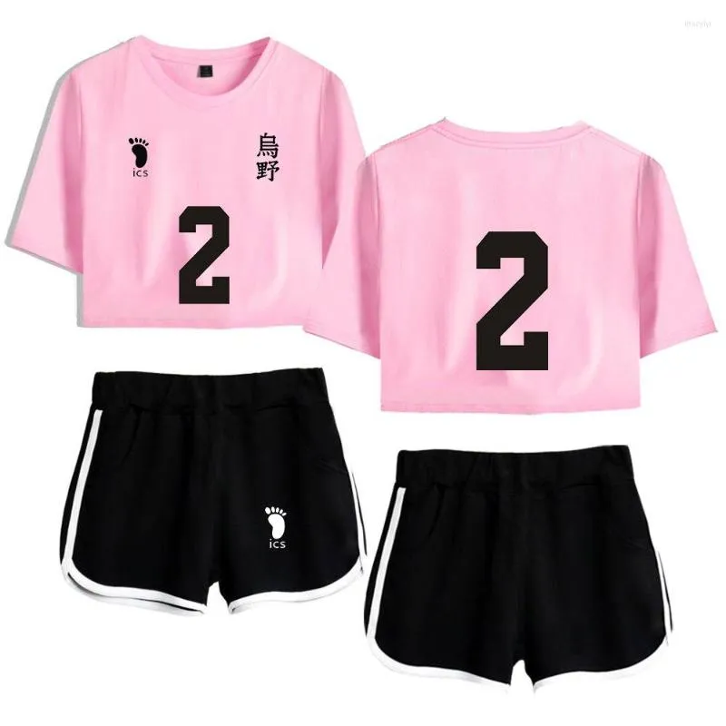 Mens T Shirts Anime Haikyuu Sexig Pullover Cotton Casual Two Piece Set Women Women Karasuno Crop Top and Shorts Kpop Tracksuit Print