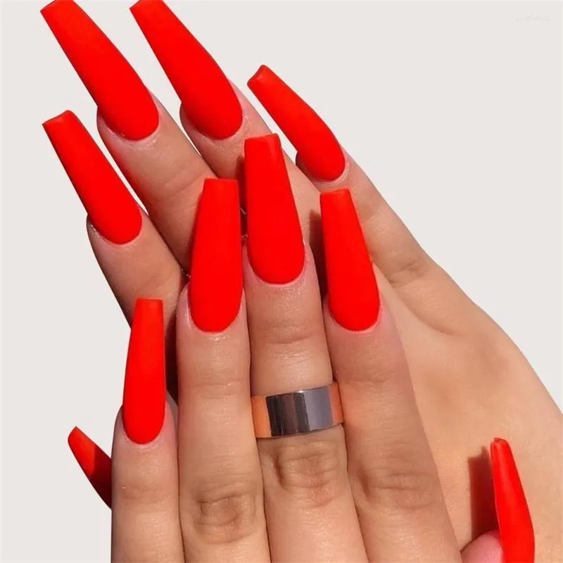 Nude Long Coffin Shape Fashionable Nails Solid Color - Temu
