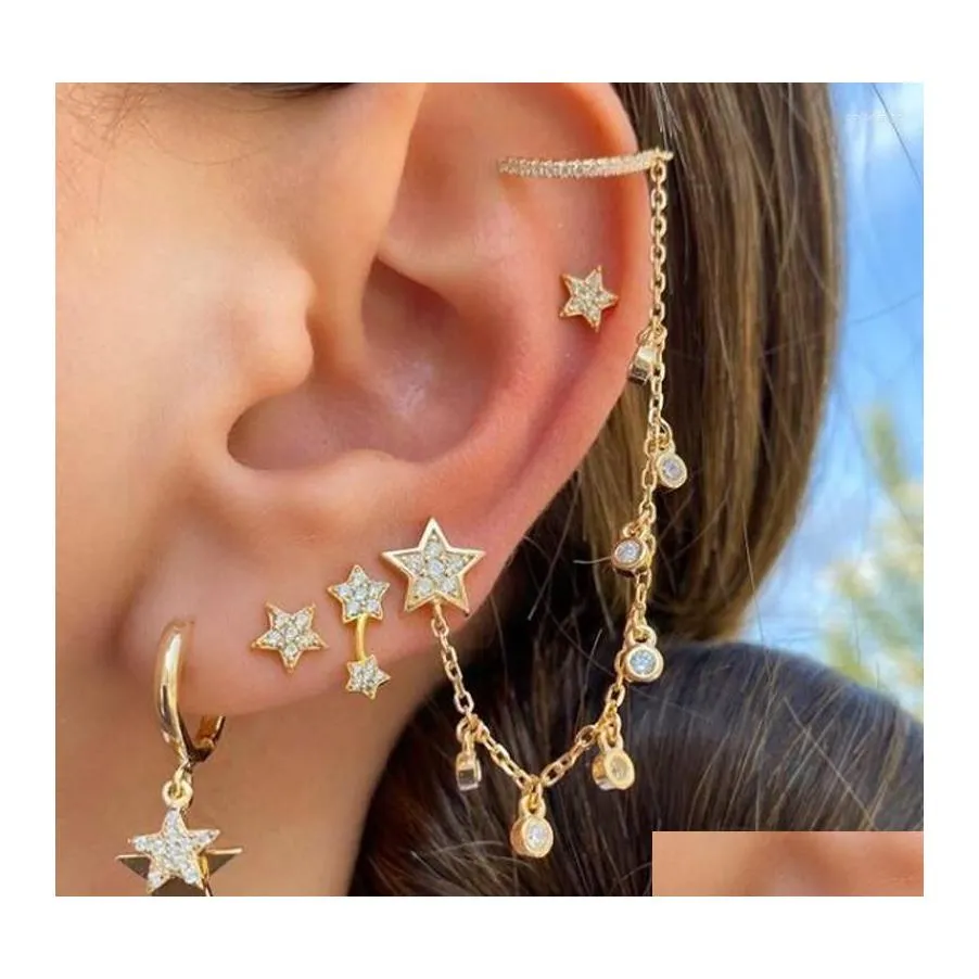 Clip-on skruv ryggar ￶rh￤ngen Tassel Chain Drip CZ Star Charm 1 bit ￶rh￤nge f￶r kvinnor romantisk h￶gkvalitativ mode lin dhflb