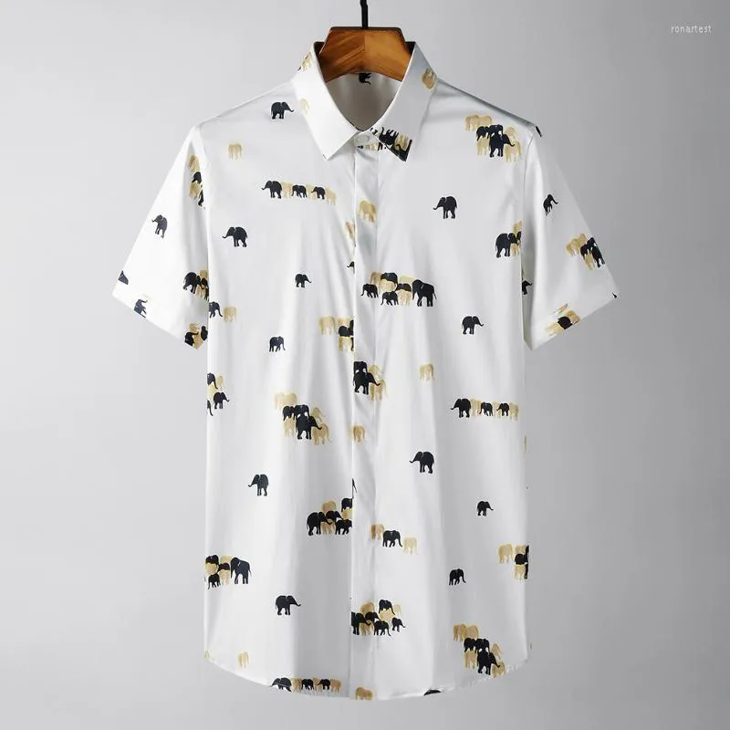 Men's Casual Shirts Summer Jungle Elephants Printed Male Luxury Short Sleeve Men Clothing Business Social Formal Dress Tuxedo